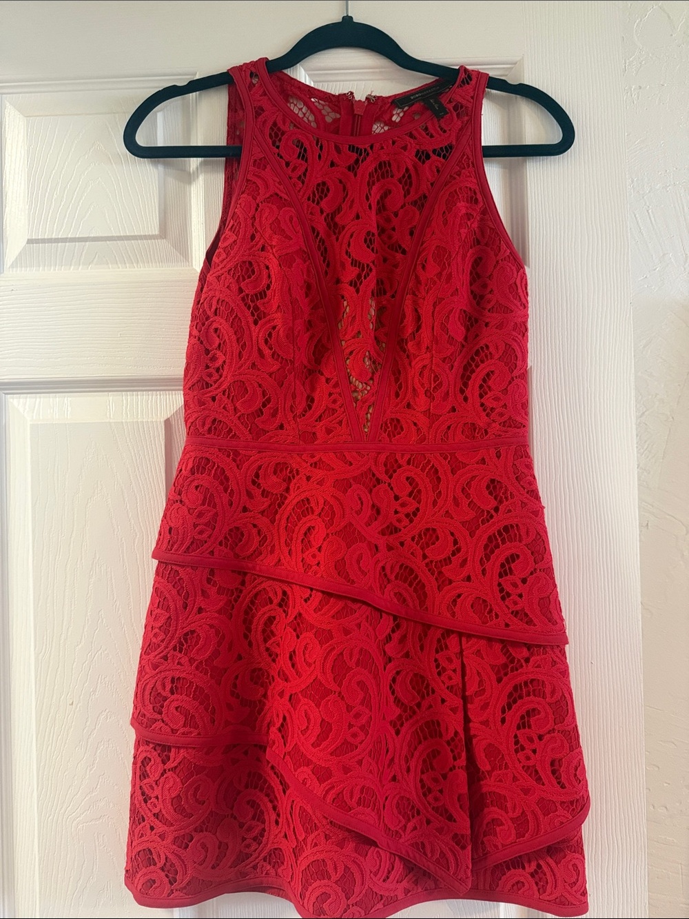 BCBGMaxAzria Red Lace Tiered Mini Dress